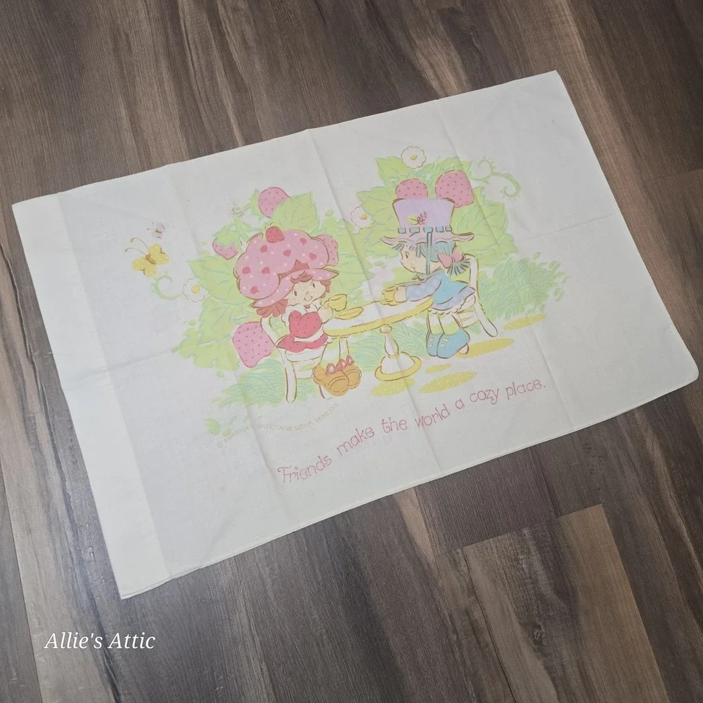 Vintage Strawberry Shortcake Friends Twin Sheet Set Fitted Flat Pillow Case 3 Pc